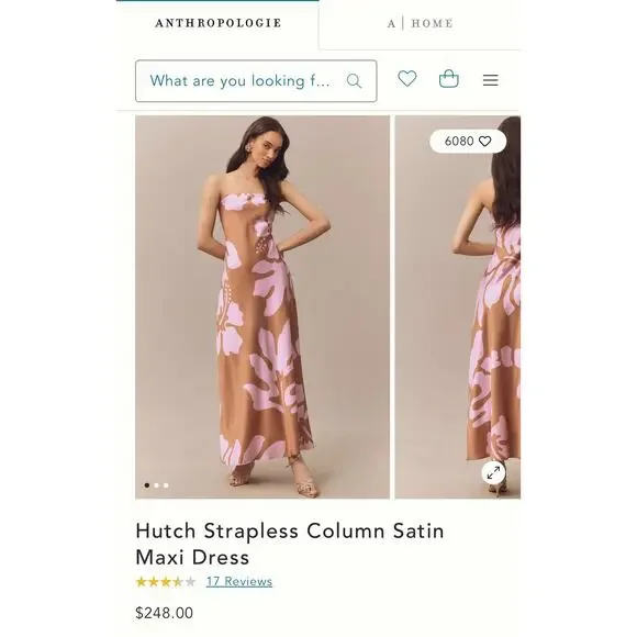 Hutch Women's Strapless Column Satin Maxi Dress Brown Purple Print Size M NWOT